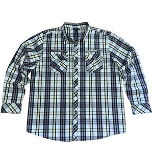 Smoke Rise Men Plaid Button Up Roll Up Long Sleeves Shirt Size 3XL 100% Cotton